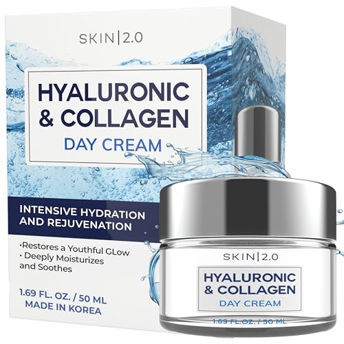 Skin 2.0 Hyaluronic Acid &amp; Collagen Face Moisturizer - Dermatologist Tested, Anti-Aging, Restores Elasticity - Hydrating, Clean Beauty, Cruelty-Free Korean Skincare for All Skin Types - 1.69 Fl oz