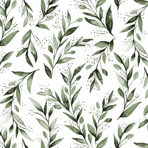 Livebor Green Leaf Wallpaper Peel and Stick Olive Leaf Contact Paper 17.7inch x 118.1inch Green Peel and Stick Wallpaper Modern Farmhouse Wall Paper for Bathroom Neutral Sage Decorative Vinyl