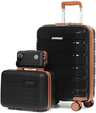 Joyway 20 Inch Carry On Luggage with TSA Lock, Durable Hardshell Suitcase for Travel, Unisex Checked Set for Men and Women Black