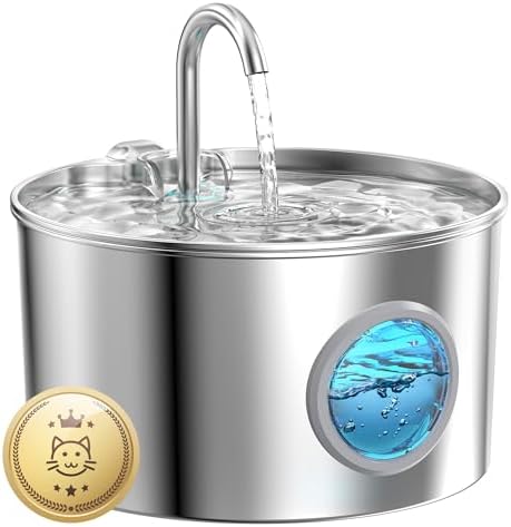 Cat Water Fountain Stainless Steel: 74oz\/2.2L Cat Fountain for Drinking - Pet Water Fountain for Cats Inside - Quiet Cats Water Bowl Dispenser - Kitty Drinking Fountains - for Pets&amp; Small Animals