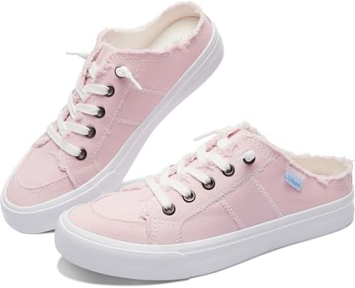 Obtaom Women Canvas Mules Memory Foam Clipper Fashion Sneakers Comfortable Slip-On Mule Backless Holiday Shoes