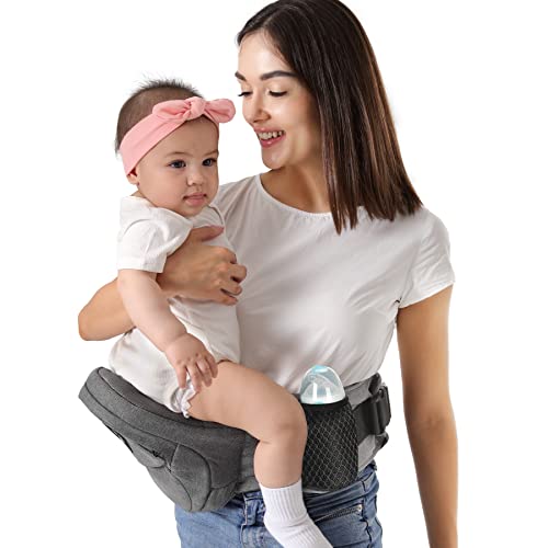 HKAI Baby Hip Carrier, Mom\u2019s Choice Award Winner, Baby Carrier with Adjustable Waistband &amp; Breathable Mesh, Ergonomic Carrier with Non-Slip Hip Seat Surface for Newborns &amp; Toddlers, (Grey