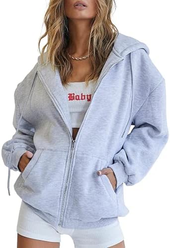 Trendy Queen Womens Zip Up Hoodies Oversized Sweatshirts Fall School Fashion Outfits Casual Jackets 2025 Winter Clothes