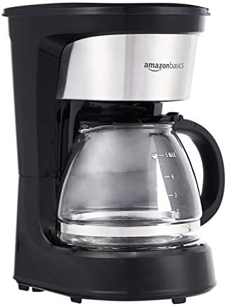 Amazon Basics coffee machine, 5-cup coffee machine with reusable filter, coffee pot, black and stainless steel