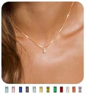 FUNEIA Diamond Necklaces for Women 14K Gold Plated Emerald Birthstone Necklace for Women Mothers Dainty Gold Necklace Blue Green Cubic Zirconia Pendant Necklace Birthday Gifts for Women Jewelry