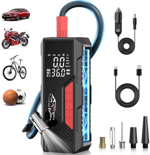 Aneson Tire Inflator Portable Air Compressor, Cordless Air Pump for Car Tire 150PSI, Battery &amp; 12V DC, Electric Bike Pump with Pressure Gauge, Auto Shutoff, for Bicycle, Ball, Motorcycle Accessori