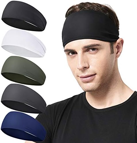 Acozycoo Mens Running Headband,5Pack,Mens Sweatband Sports Headband for Running,Cycling,Basketball,Yoga,Fitness Workout Stretchy Unisex Hairband