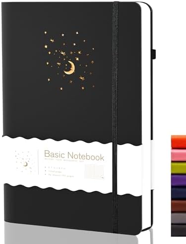 CAGIE Lined Journal Notebook for Work, 196 Pages, 5.7&#34; x 8.3&#34;, Hardcover Notebook Journals for Writing Women Men Note Taking Diary with Pen Loop (Black Ruled), Gifts