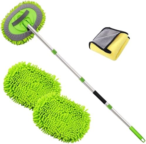 LumiMokki 62 &#34; Car Wash Mop - Car Cleaning Mop with Long Handle Stainless Steel Pole for RVs, SUVs, Trucks and Buses (Green)
