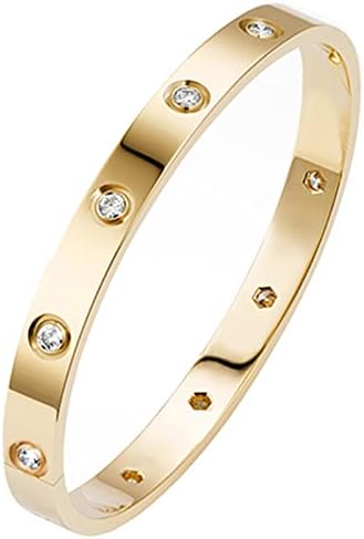 PDWZNBA 18K Gold Plated Love Friendship Bracelets with CZ Stones Trendy Stainless Steel Bangle Jewelry