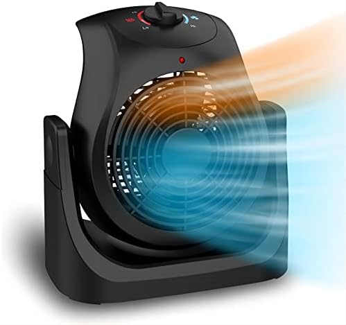 LifePlus 2 in 1 Heater Fan Combo, Portable Cooling Desk Fan, Air Circulator Fan 45° Tilt, 2 Wind Speeds, 1500W Overheat Protection Personal Small Floor for Home Office Black