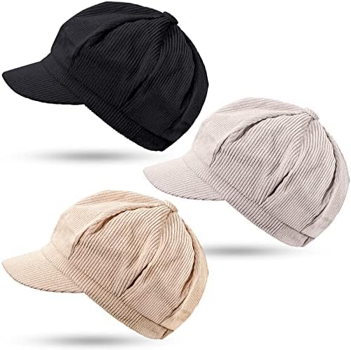 Geyoga 3 Pcs Women Newsboy Caps Adjustable Visor Beret Cap Gatsby Cabbie Hat 8 Panel Vintage Octagonal Visor Hats