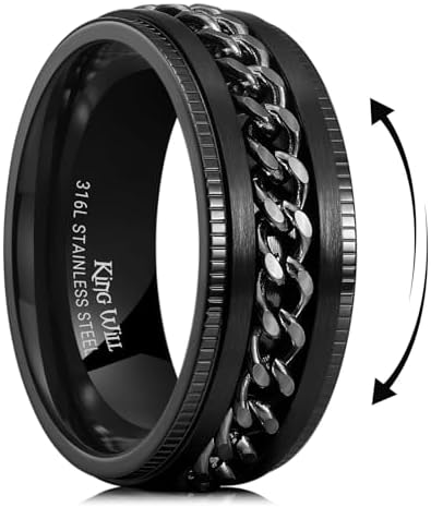 King Will Stainless Steel Men&#39;s Ring-8mm Men Chain Fidget Spinner Ring, 316L Stainless Steel Anxiety Ring for Men Women with Stress Free, Cool Wedding Band Comfort Fit Size 4-14
