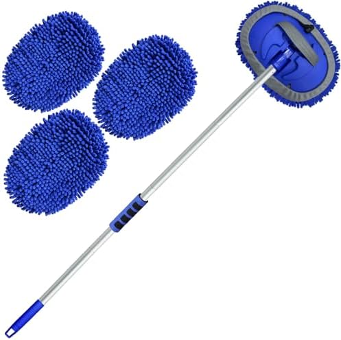 Wontolf 62&#39;&#39; Car Wash Brush with Long Handle Chenille Microfiber Car Wash Mop Mitt Kit Scratch-Free Car Cleaning Brush Kit Car Care Kits with Replacement Head Supplies for Cars RV Truck Boat