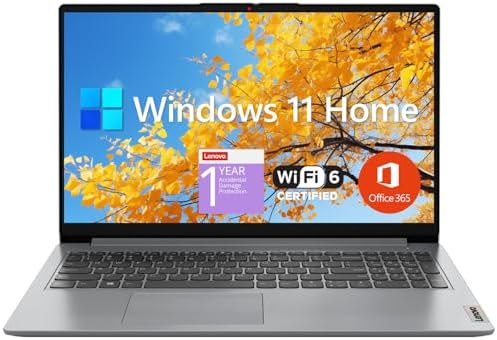 Lenovo IdeaPad 1 Student Laptop, 15.6&#34; FHD Display, Intel Dual Core Processor, 12GB RAM, 512GB SSD + 128GB eMMC, 1 Year Office 365, Wi-Fi 6, Webcam, Bluetooth, SD Card Reader, Windows 11 Home, Gre