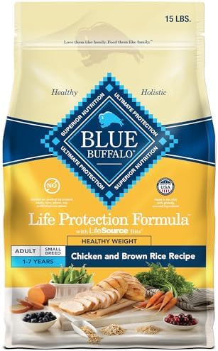 Blue Buffalo Life Protection Formula Healthy Weight Natural Small Breed Dry Dog Food, Supports an Ideal Weight, Made with Natural Ingredients, Chicken &amp; Brown Rice Recipe, 15-lb Bag