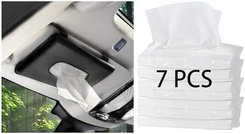 Black Car Tissue Holder with 7 PCS Tissue Refill, Sun Visor Napkin Holder, Car Tissue Box for Sun Visor, Paper Dispenser for Auto, Car Case Refill Tissue, Car Accessories