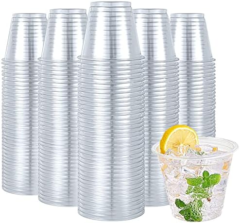 Turbo Bee 600 Pack 9 oz Clear Plastic Cups, Disposable Reusable Tumblers Crystal Clear PET Cups for Wedding, Thanksgiving, Halloween, Christmas Party