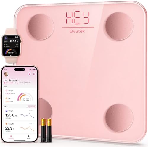Ovutek Smart Scale for Body Weight, Digital Bathroom Scale BMI Weighing Body Fat Scale, Accurate Body Composition Scale Monitor for People&#39;s Health with Smartphone App, Compact Size, 400lb