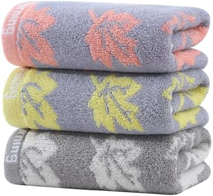 Zuorery 3 Pack Decorative Maple Leaf Hand Towels for Bathroom, Cotton Soft Absorbent Towel Set for Face Spa, Gym &amp; Kitchen, 13x29 Inches (Grey Yellow Pink - 3 Pack)