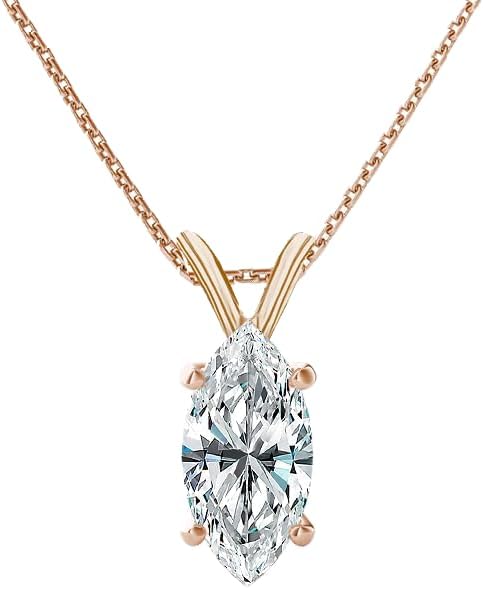 The Diamond Deal 1\/4 Carat - 5 Carat  IGI Certified Lab Grown Diamond Pendant Necklace For Women  14K White, Yellow Or Rose Gold  Lab Created Solitaire Lab-Grown Diamond Pendant Necklace