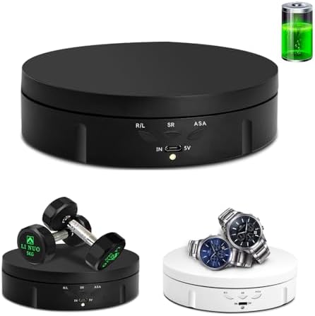 JAYEGT Motorized Rotating Display Stand, 5.74inch \/22lbs Load, 360 Degree Electronic Turntable Display Stand for Photography Products Shows , Jewelry, Watch, 3D Models, Cake (Black\/Button Control)