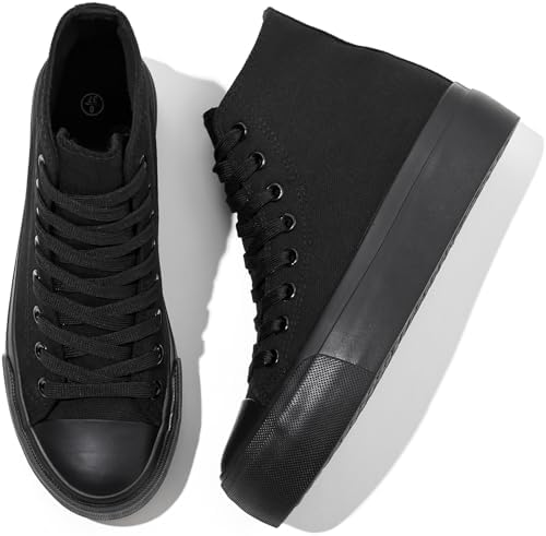 Waluzs Platform Sneakers for Women Womens Fashion High Top Sneakers Women&#39;s Canvas Platform Shoes Casual Lace Up Tennis Shoes