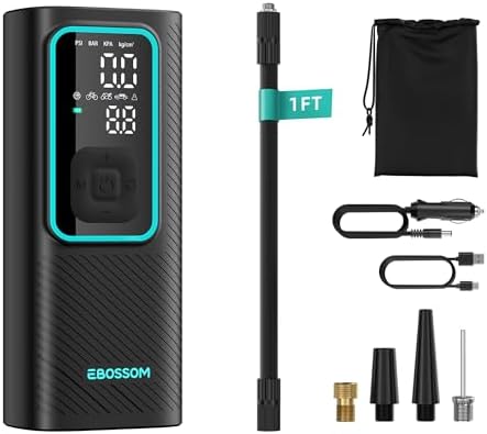 Tire Inflator Portable Air Compressor, 150 PSI Mini Car Air Pump with 6000mAh Battery,12V DC, Pressure Gauge, Cordless Tire Inflator Rechargeable with Display &amp; LED for Car, Motocycle, Bikes, Ball