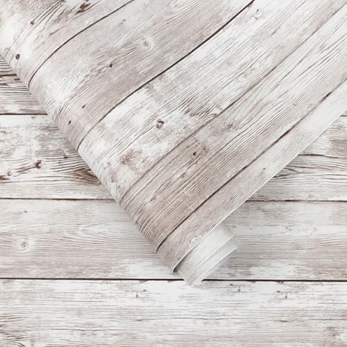 Heroad Contact Paper Peel and Stick Wallpaper Wood Grain Contact Paper for Cabinets Countertop Waterproof Removable Wallpaper Self Adhesive Decorative Shiplap Papel Tapiz para Pared 17.7&#39;&#39;x78.