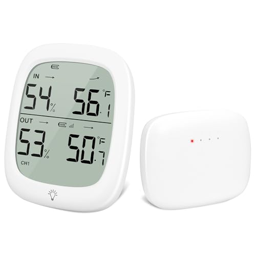 RUIKORING Indoor Outdoor Thermometer Wireless, Outside Digital Thermometer Humidity with IP66 Waterproof Sensor, LCD Backlight, Max\/Min Trend, Wireless Humidity Gauge for Home Room Greenhouse,Patio