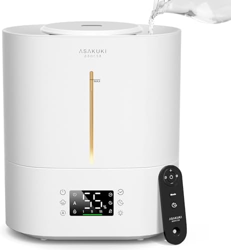 ASAKUKI Humidifiers for Bedroom Large Room, 4L Top Fill Cool Mist Humidifiers for Baby Nursery &amp; Plants, Adjustable Humidity Control, Smart Auto Mode, Essential Oil Tray, Quiet Sleep Mode with Cle