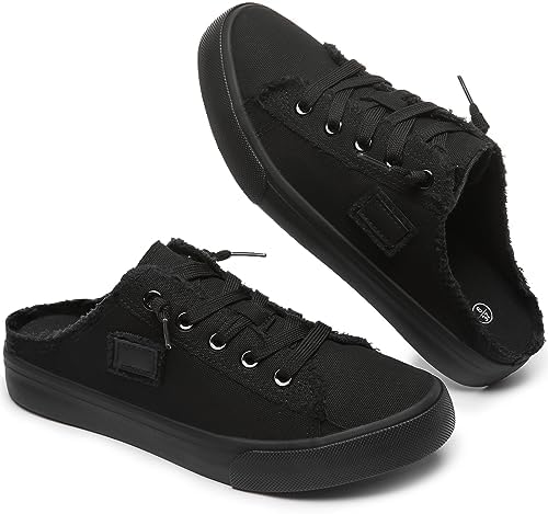 BENPAO Women&#39;s Slip on Sneakers Canvas Slip ons Shoes Fashion Comfortable Mules Womens Non Slip Loafers Casual Backless Shoes