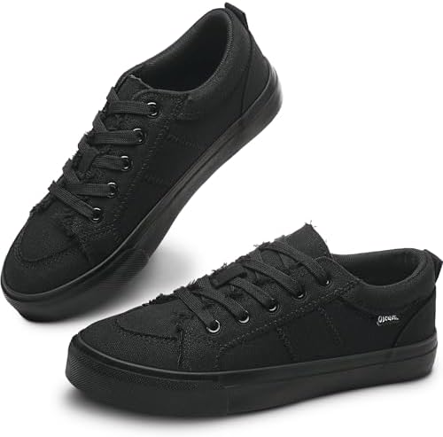 Obtaom Women&#39;s White Play Fashion Sneakers Cute Lace up Canvas Shoes Low Top Washed Canvas Flat for Lady