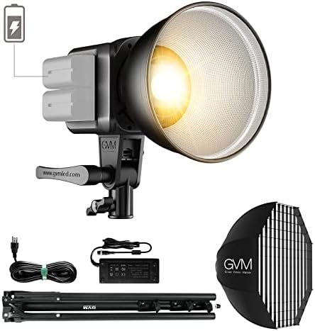 GVM Great Video Maker GVM 80W Bi-Color COB Video Light Kit, 2700K~7500K Continuous Lighting for Photography with Bowens Mount Softbox&amp;Stand, 8 Effects Support AC Adapter &amp; NP Battery