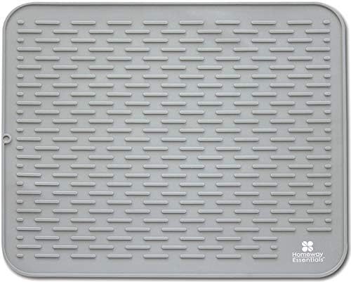 Silicone Dish Drying Mat - 17 x 15 - Large Dish Drying Mat, Counter top Mat, Dish Draining Mat, Sink Mat, Large Silicone Trivet (LARGE, GREY)