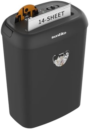 Suntiko Paper Shredder, 14 Sheet Cross Cut, 6.6 Gallon Basket, P-4 Security Level, 3 Mode Design - Jam Proof Heavy Duty Shredder for Home and Office