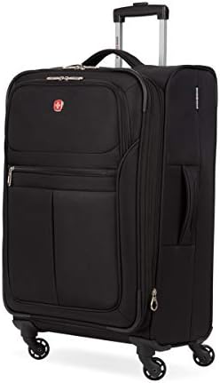 SwissGear 4010 Softside Luggage with Spinner Wheels, Black, Checked-Medium 23-Inch