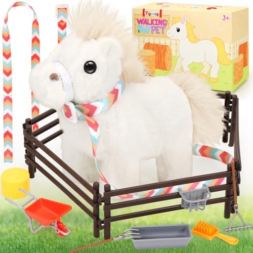 Tagitary Plush Toys Horse for Kids, Interactive Plush Toys with Leash,Can Make Sounds,Walk,and Wag Tail,Stuffed Horse Realistic Pet for Boys Girls