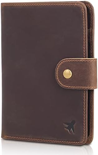 Polare Luxury RFID Blocking Leather Passport Holder Travel Wallet For Men and Women (Dark Brown(Snap Version))