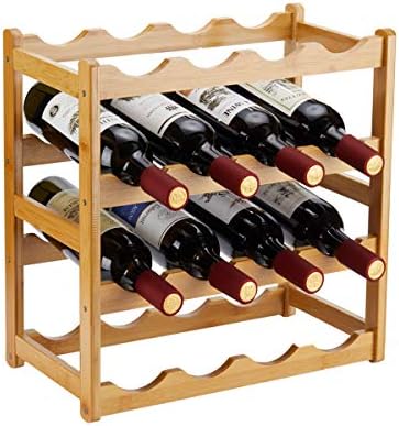 Homevany Bamboo Wine Rack, Sturdy and Durable Countertop Wine Storage Cabinet Shelf for Pantry - 4 Tiers 16 Bottle Wine Rack