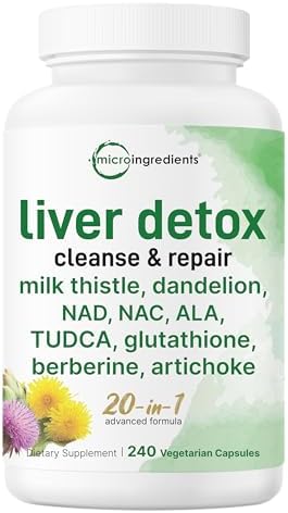 Liver Detox, 240 Veggie Capsules  20-in-1 Advanced Support Complex with Milk Thistle, Dandelion, NAD, NAC, ALA, TUDCA, Glutathione, Artichoke, Turmeric, &amp; More  Liver Cleanse &amp; Repair Suppleme