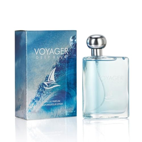 Voyager Deep Blue Eau de Parfum for Men - 3.4 fl oz Long-Lasting Cologne for Men with Woody, Spicy, and Fresh Notes  Premium Cologne for Casual, Office, and Evening Wear - Gift for Him