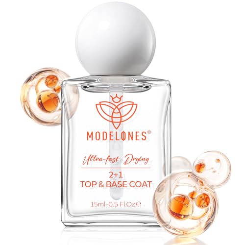 modelones 3-in-One Top Coat and Base Coat Nail Polish, Nail Strengthener, 15 Ml Clear Nail Polish Quick Dry Long Lasting Shine Chip Fade Resistant Nails Protect Care 2025 Gifts for Women