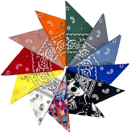 Junvena Cotton Bandanas 12 packs 22&#34;X 22&#34; Double Sides Printed Unisex Kerchief