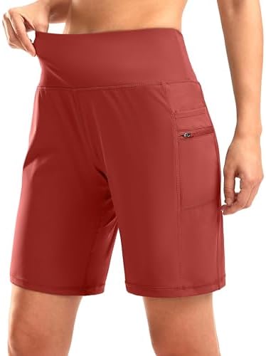 G Gradual Women&#39;s High Waisted 9&#34; Bermuda Shorts with Zipper Pockets Athletic Workout Long Shorts for Women Knee Length
