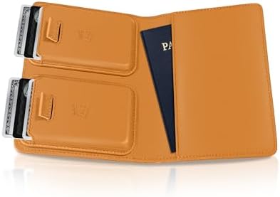 Kings Loot Passport Holder Wallet  RFID Blocking Leather Travel Wallet with Built-in Airtag Holder  Holds 1-6 Cards &amp; Passport  Easy Pull Tab  Travel Wallets (Cognac)