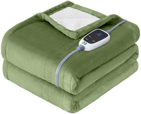 Sealy Heated Throw Blanket, Flannel &amp; Sherpa Electric Throw with 6 Heat Setting &amp; 2-10 Hours Auto Shut Off, Fast Heating &amp; Machine Washable, 50x60 Inch, Green