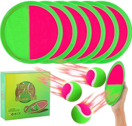 Bufeeaye Outside Toys for Kids Ages 4-8 - Toss and Catch Ball Set, Kids Outdoor Games Yard Games for Kids and Adults with 6 Paddles and 3 Balls Toys for 3 4 5 6 7 8 Year Old Boys Girls Birthday
