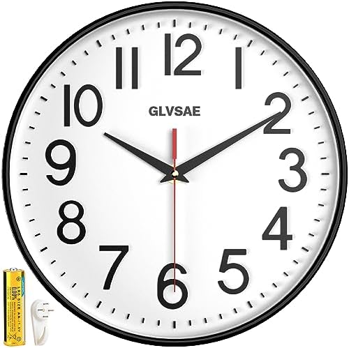 GLVSAE Wall Clock Inch (approximately 0.4 cm) Non ticking Wall Clock Battery Powered Large Easy to Read Stereoscopic Dial Ultra Silent Movement Quartz Suitable for Office, Classroom, School, Home, Bed
