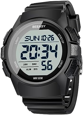 Beeasy Men Digital Sports Watch,Waterproof Watch with Stopwatch Countdown Timer Alarm Function Dual Time Rubber Strap Wrist Watch for Men\/Student